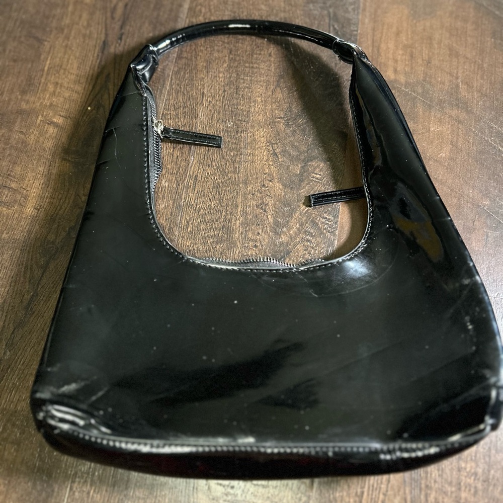 Black Patent Shoulder Bag - Classic Women's Handbag